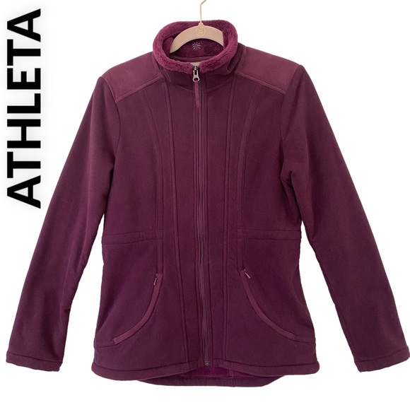 ATHLETA FLEECE FAUX FUR-LINED FULL-ZIP FLEECE JACKET EGGPLANT - PLUM SIZE SMALL - Picture 1 of 14